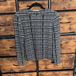 Zara Black and White Checkered Crewneck Top